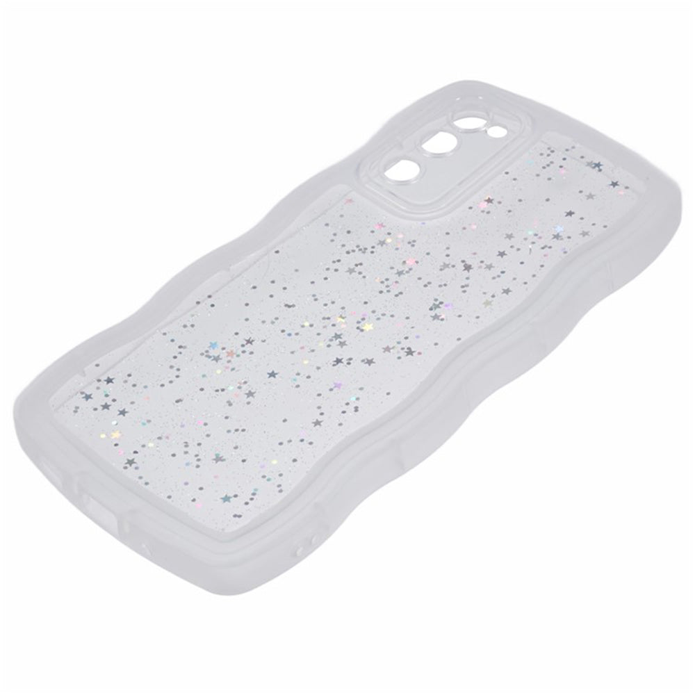 WANLONFENG JWT Series for Samsung Galaxy S20 FE 5G / 4G / S20 FE 2022 TPU Case Epoxy Phone Cover Wavy Edge with Tempered Glass - Transparent White