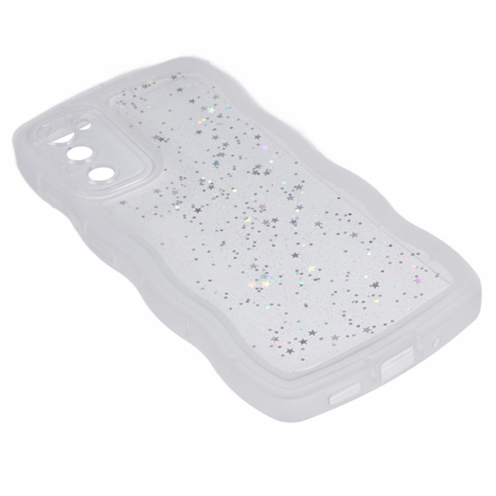 WANLONFENG JWT Series for Samsung Galaxy S20 FE 5G / 4G / S20 FE 2022 TPU Case Epoxy Phone Cover Wavy Edge with Tempered Glass - Transparent White