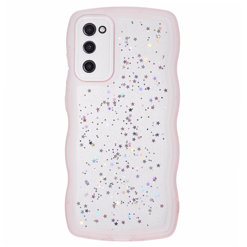 WANLONFENG JWT Series for Samsung Galaxy S20 FE 5G / 4G / S20 FE 2022 TPU Case Epoxy Phone Cover Wavy Edge with Tempered Glass - Transparent Pink