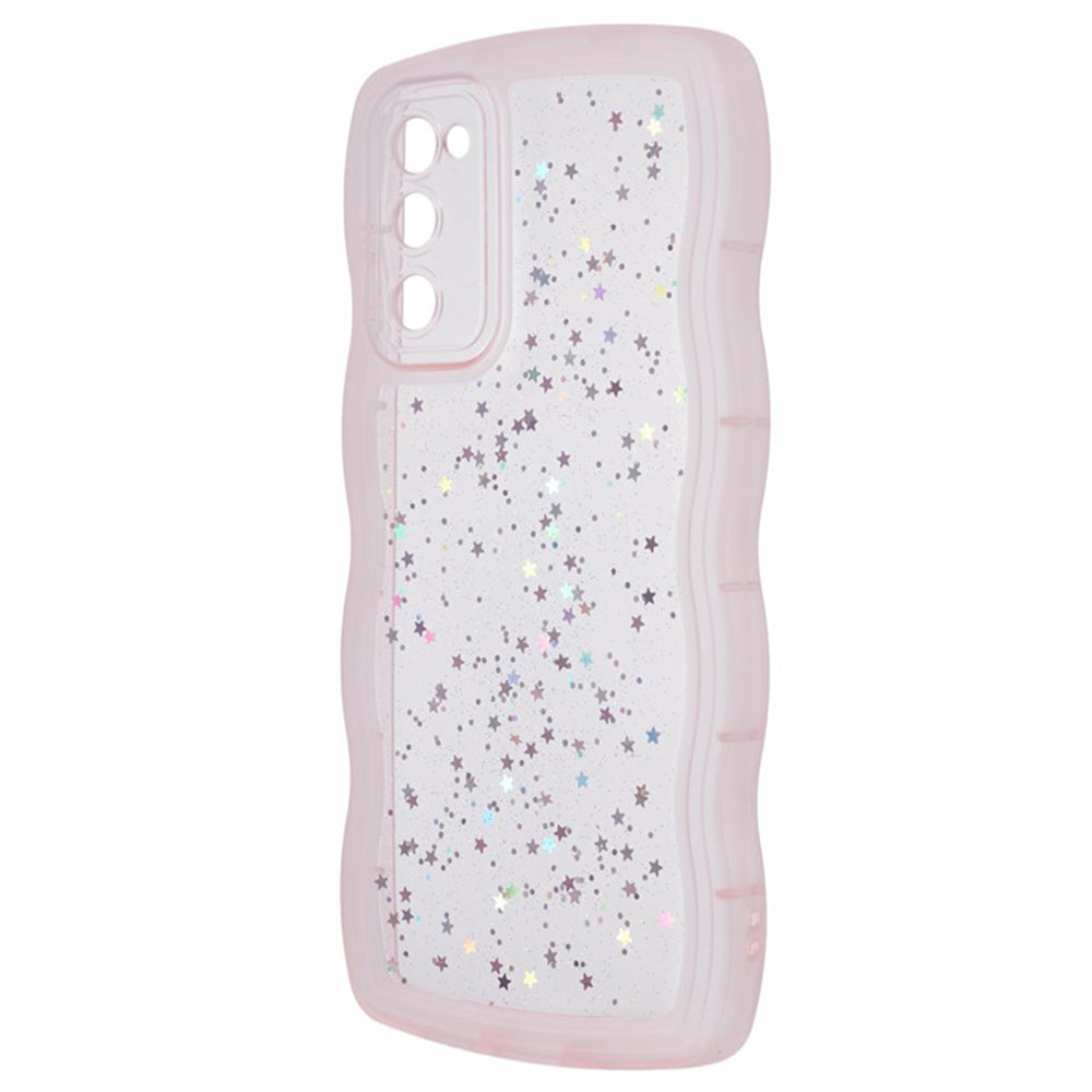 WANLONFENG JWT Series for Samsung Galaxy S20 FE 5G / 4G / S20 FE 2022 TPU Case Epoxy Phone Cover Wavy Edge with Tempered Glass - Transparent Pink