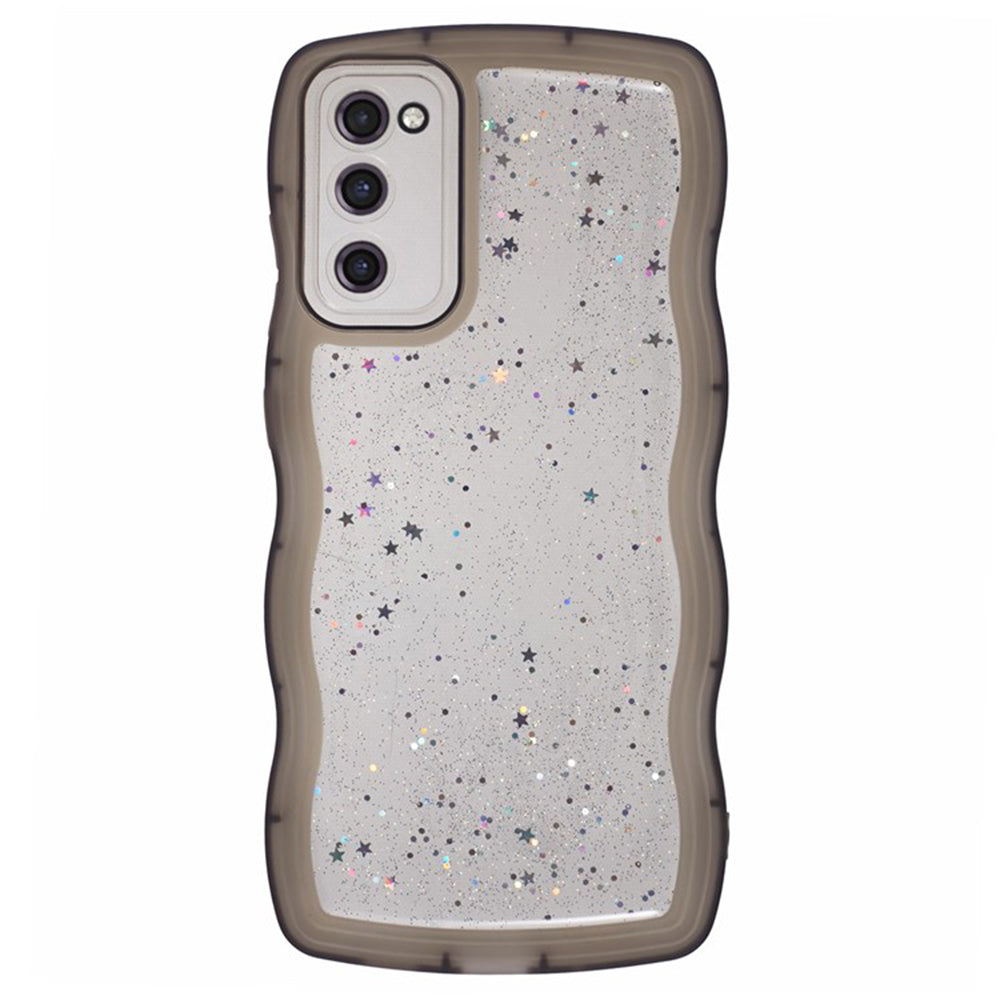 WANLONFENG JWT Series for Samsung Galaxy S20 FE 5G / 4G / S20 FE 2022 TPU Case Epoxy Phone Cover Wavy Edge with Tempered Glass - Transparent Black