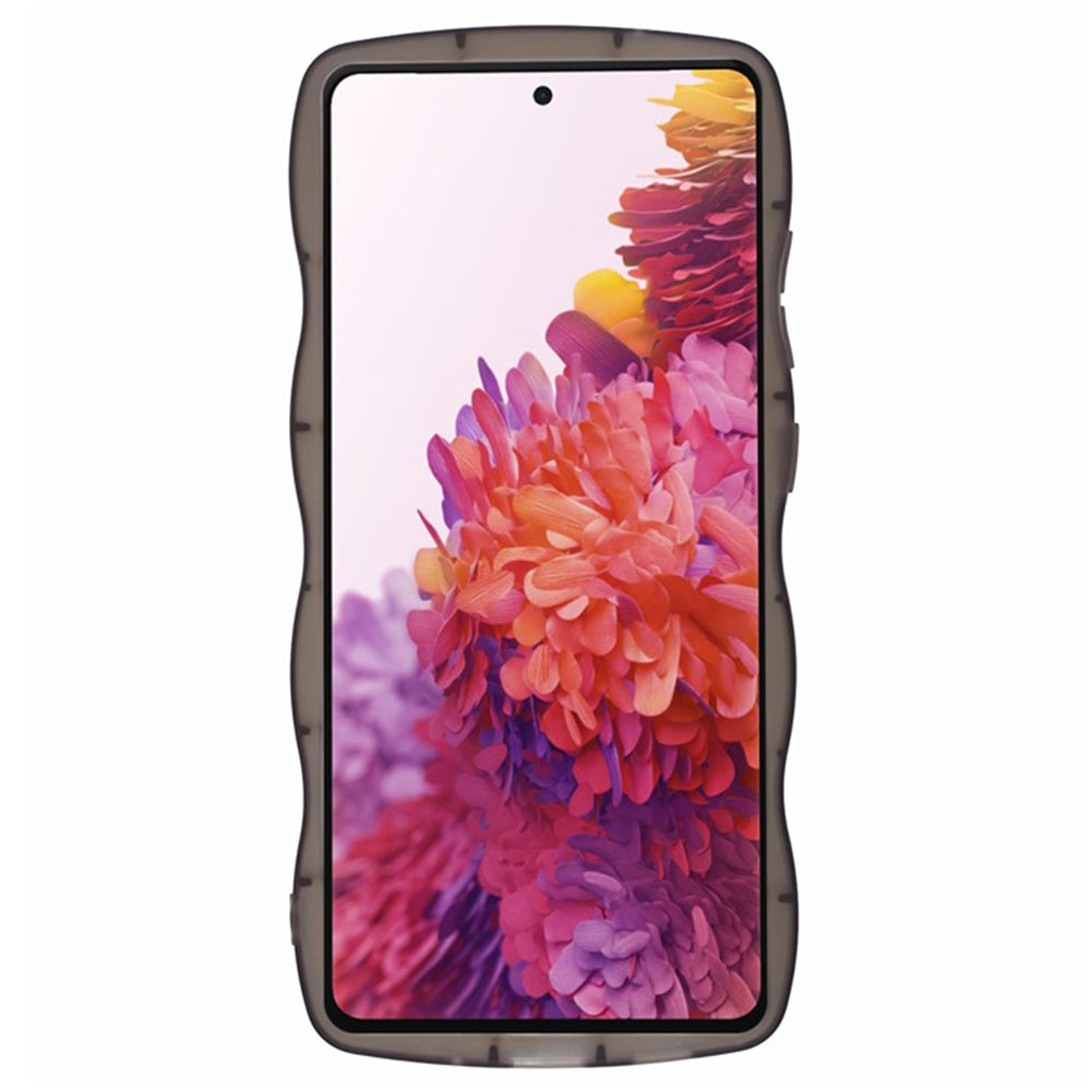 WANLONFENG JWT Series for Samsung Galaxy S20 FE 5G / 4G / S20 FE 2022 TPU Case Epoxy Phone Cover Wavy Edge with Tempered Glass - Transparent Black