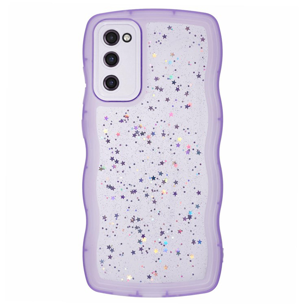 WANLONFENG JWT Series for Samsung Galaxy S20 FE 5G / 4G / S20 FE 2022 TPU Case Epoxy Phone Cover Wavy Edge with Tempered Glass - Transparent Purple