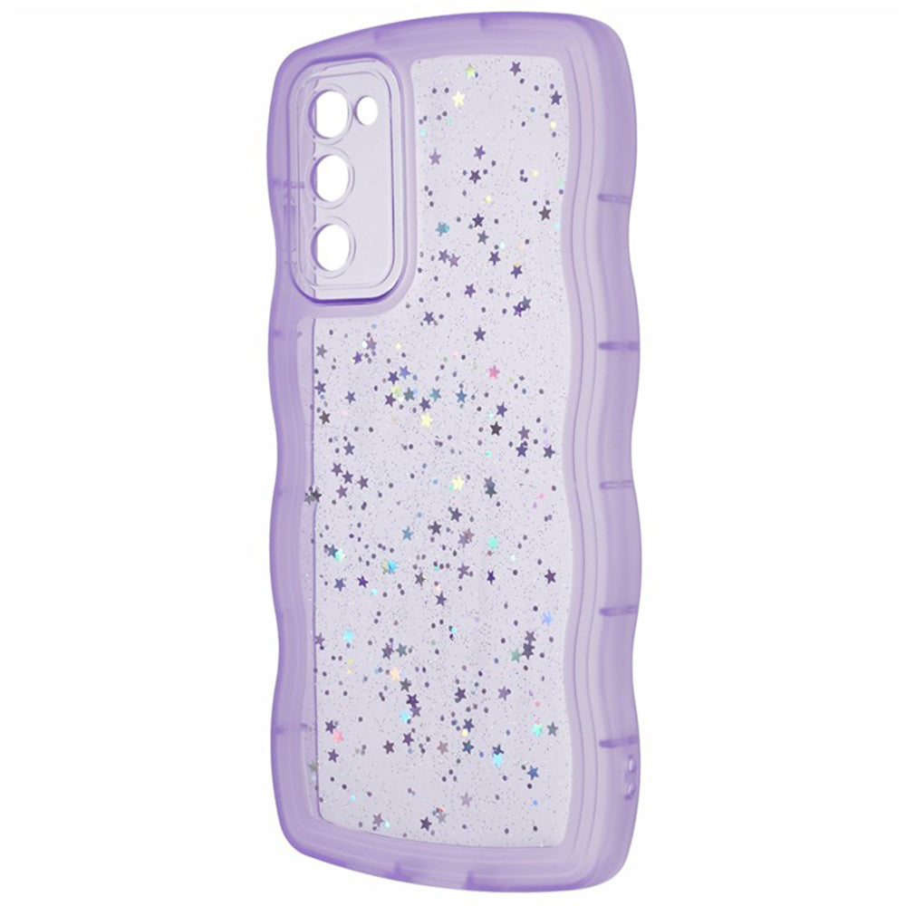 WANLONFENG JWT Series for Samsung Galaxy S20 FE 5G / 4G / S20 FE 2022 TPU Case Epoxy Phone Cover Wavy Edge with Tempered Glass - Transparent Purple