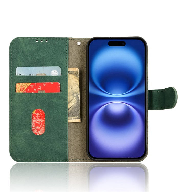 For iPhone 16 Leather Case Skin-Feel Anti-Drop Wallet Flip Phone Cover - Green