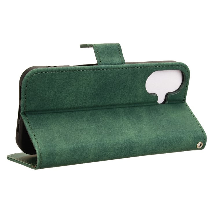 For iPhone 16 Leather Case Skin-Feel Anti-Drop Wallet Flip Phone Cover - Green