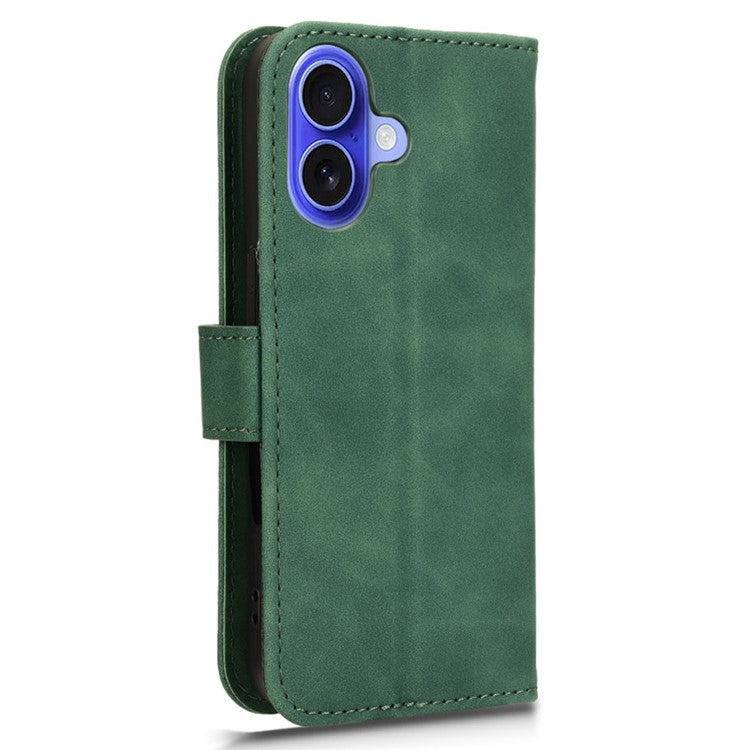 For iPhone 16 Leather Case Skin-Feel Anti-Drop Wallet Flip Phone Cover - Green