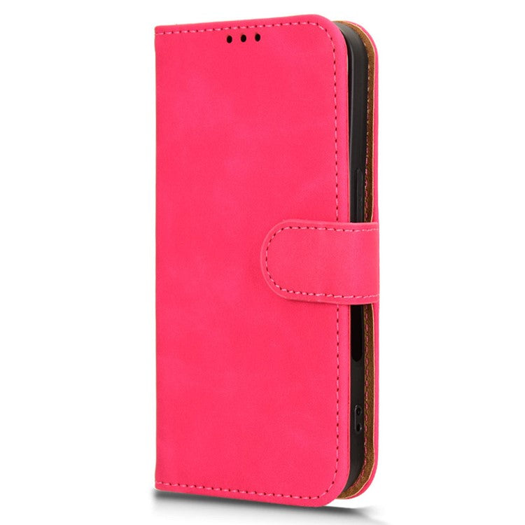 For iPhone 16 Leather Case Skin-Feel Anti-Drop Wallet Flip Phone Cover - Rose