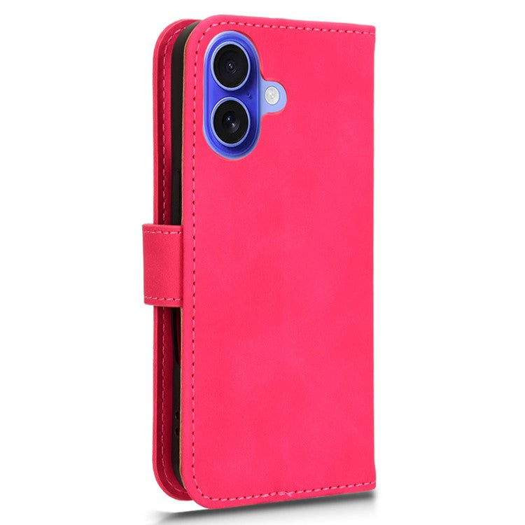 For iPhone 16 Leather Case Skin-Feel Anti-Drop Wallet Flip Phone Cover - Rose