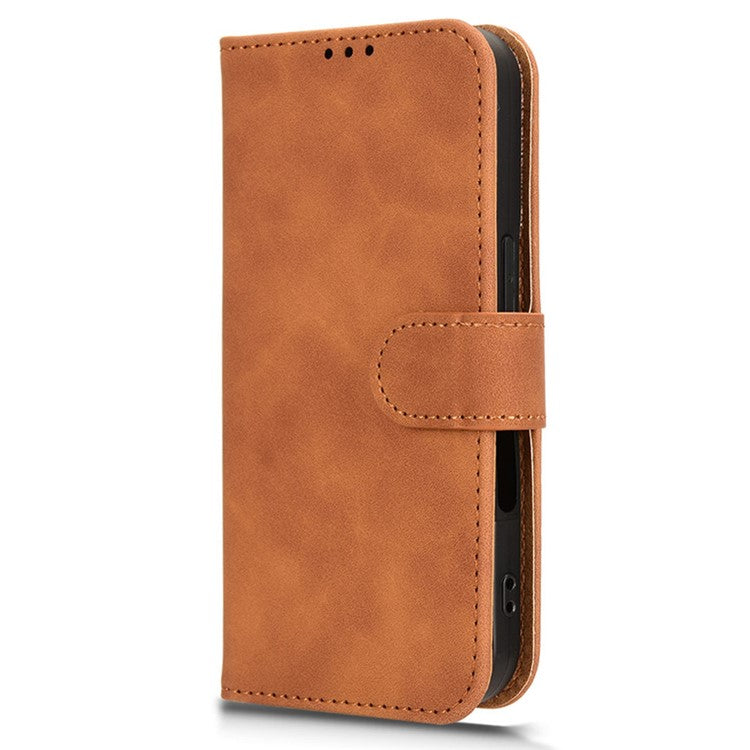 For iPhone 16 Leather Case Skin-Feel Anti-Drop Wallet Flip Phone Cover - Brown