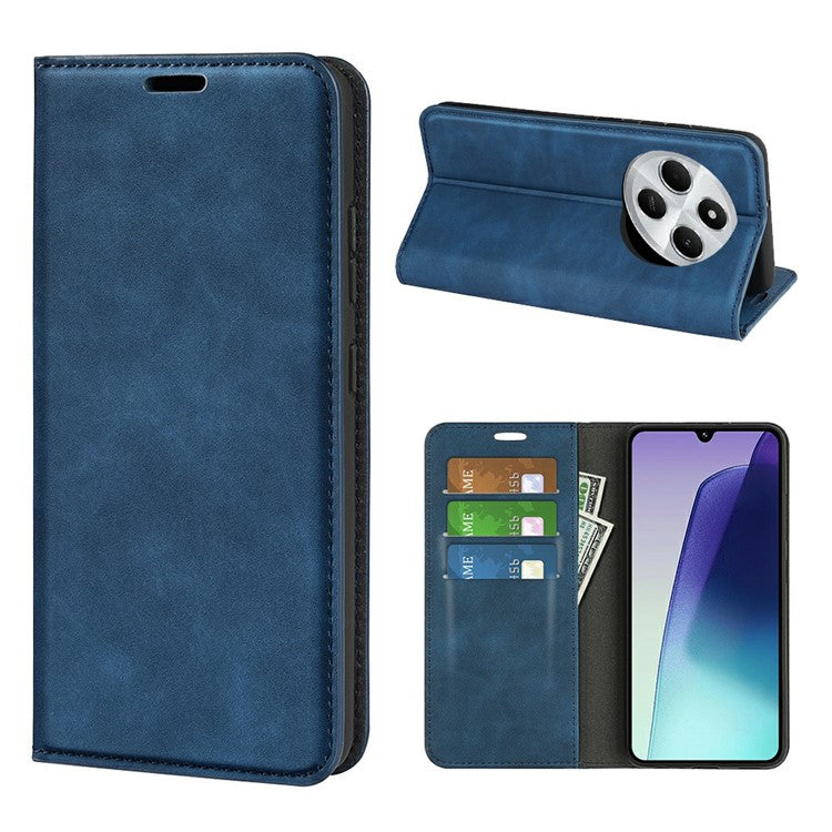 For Xiaomi Poco C75 4G / Redmi 14R 5G / 14C 4G Case Skin-Touch Leather Wallet Phone Cover - Blue