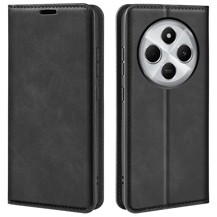For Xiaomi Poco C75 4G / Redmi 14R 5G / 14C 4G Case Skin-Touch Leather Wallet Phone Cover - Black