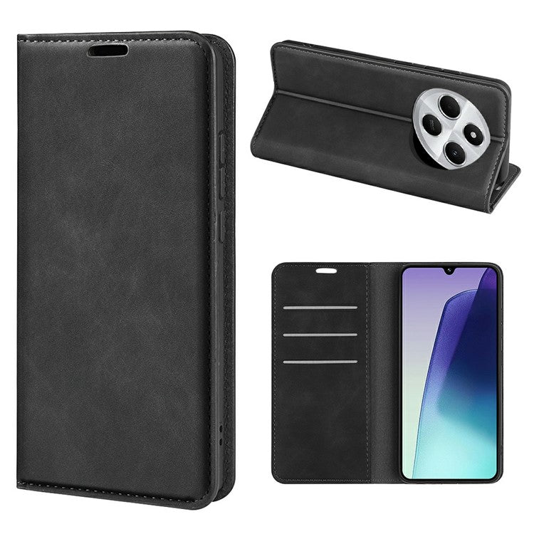 For Xiaomi Poco C75 4G / Redmi 14R 5G / 14C 4G Case Skin-Touch Leather Wallet Phone Cover - Black
