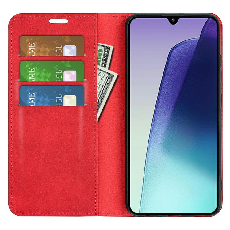 For Xiaomi Poco C75 4G / Redmi 14R 5G / 14C 4G Case Skin-Touch Leather Wallet Phone Cover - Red