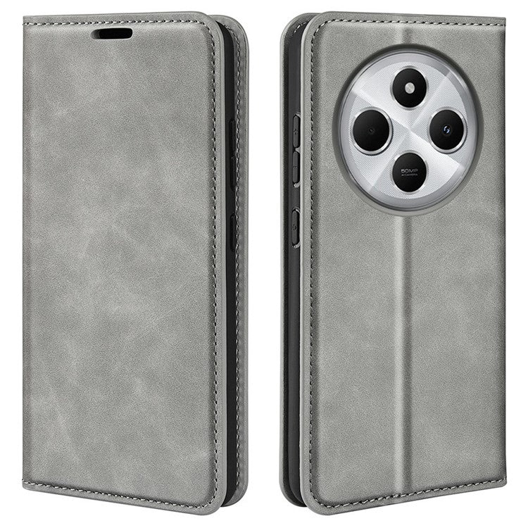 For Xiaomi Poco C75 4G / Redmi 14R 5G / 14C 4G Case Skin-Touch Leather Wallet Phone Cover - Grey