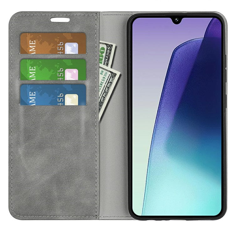 For Xiaomi Poco C75 4G / Redmi 14R 5G / 14C 4G Case Skin-Touch Leather Wallet Phone Cover - Grey