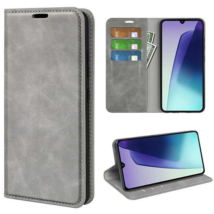 For Xiaomi Poco C75 4G / Redmi 14R 5G / 14C 4G Case Skin-Touch Leather Wallet Phone Cover - Grey