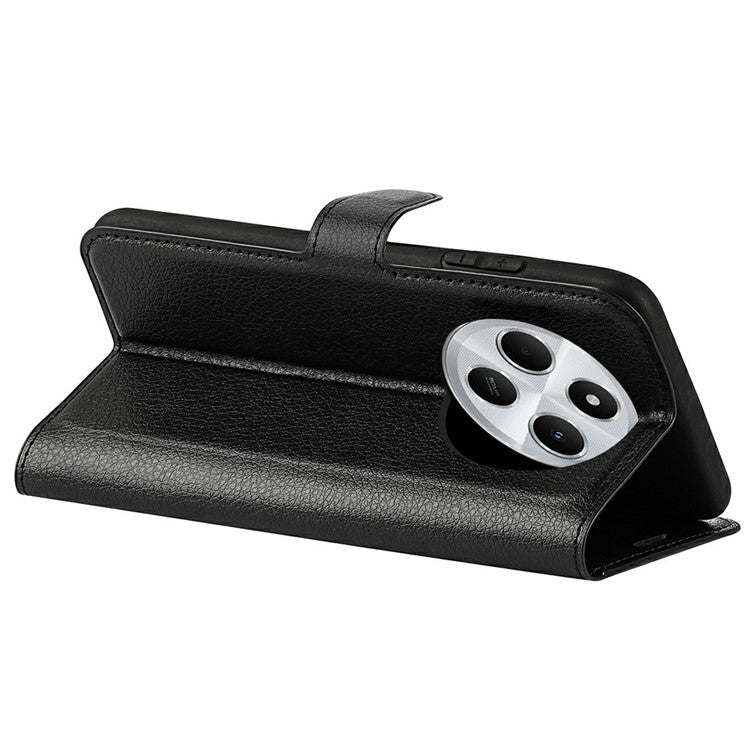 For Xiaomi Poco C75 4G / Redmi 14R 5G / 14C 4G Case Litchi Texture Shockproof Leather Wallet Phone Cover - Black