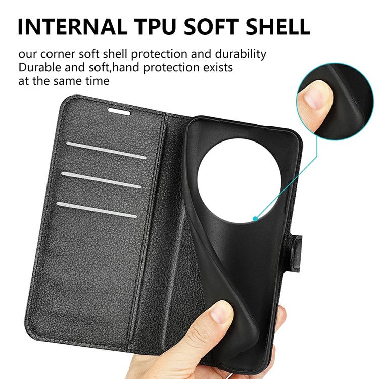 For Xiaomi Poco C75 4G / Redmi 14R 5G / 14C 4G Case Litchi Texture Shockproof Leather Wallet Phone Cover - Black