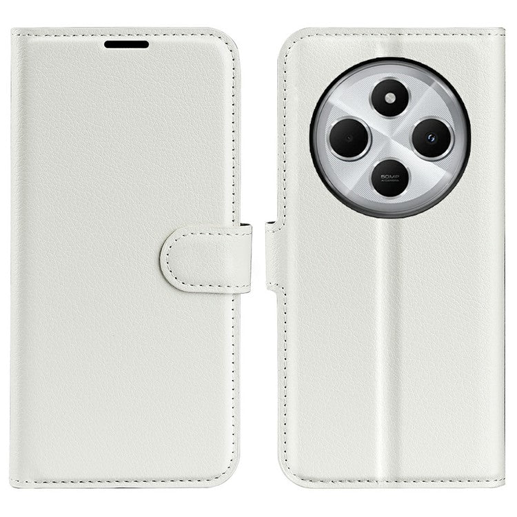 For Xiaomi Poco C75 4G / Redmi 14R 5G / 14C 4G Case Litchi Texture Shockproof Leather Wallet Phone Cover - White
