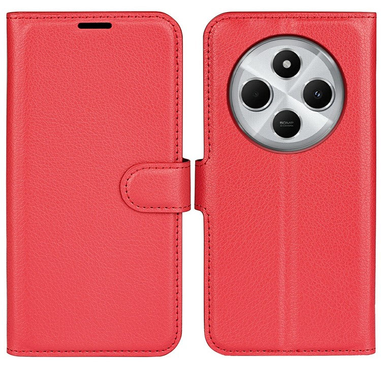 For Xiaomi Poco C75 4G / Redmi 14R 5G / 14C 4G Case Litchi Texture Shockproof Leather Wallet Phone Cover - Red