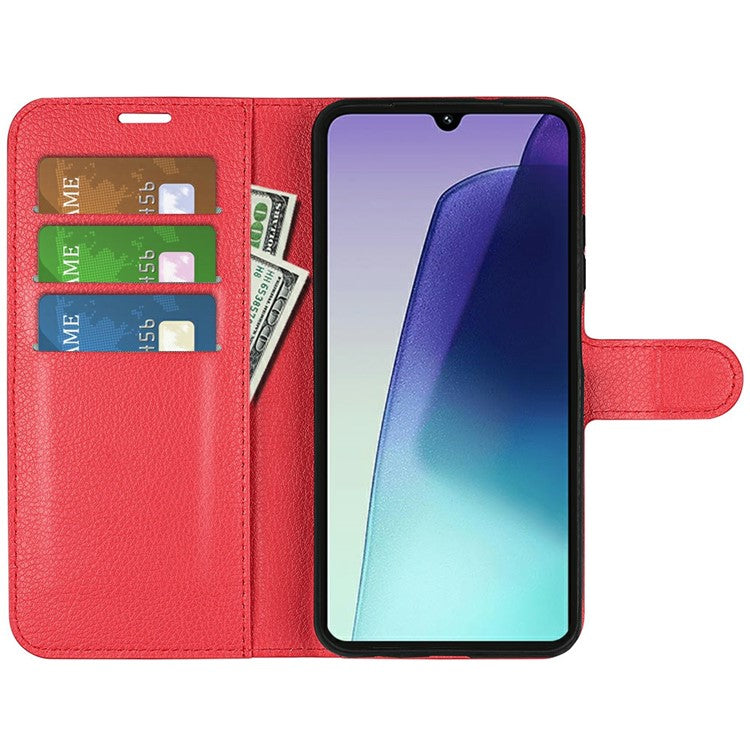 For Xiaomi Poco C75 4G / Redmi 14R 5G / 14C 4G Case Litchi Texture Shockproof Leather Wallet Phone Cover - Red
