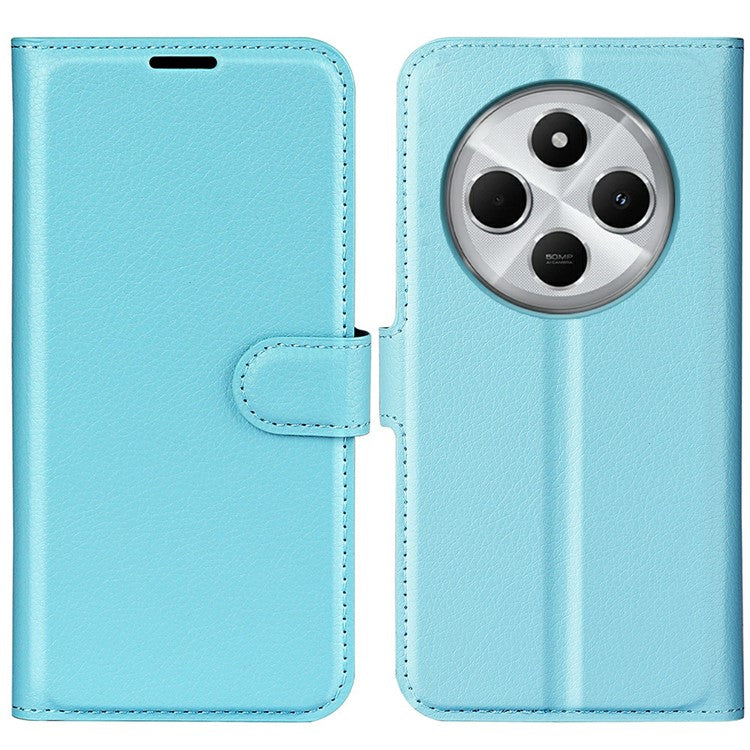 For Xiaomi Poco C75 4G / Redmi 14R 5G / 14C 4G Case Litchi Texture Shockproof Leather Wallet Phone Cover - Blue