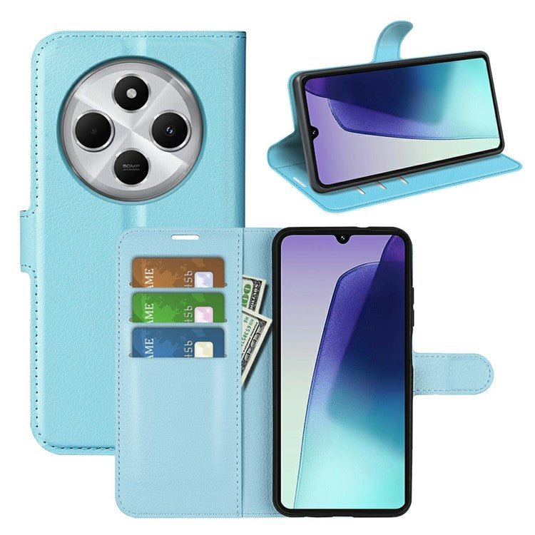 For Xiaomi Poco C75 4G / Redmi 14R 5G / 14C 4G Case Litchi Texture Shockproof Leather Wallet Phone Cover - Blue