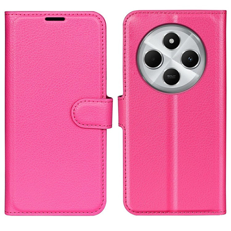 For Xiaomi Poco C75 4G / Redmi 14R 5G / 14C 4G Case Litchi Texture Shockproof Leather Wallet Phone Cover - Rose
