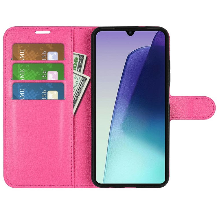 For Xiaomi Poco C75 4G / Redmi 14R 5G / 14C 4G Case Litchi Texture Shockproof Leather Wallet Phone Cover - Rose