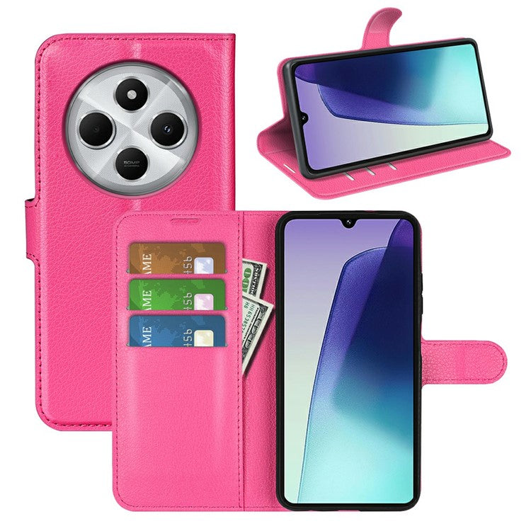 For Xiaomi Poco C75 4G / Redmi 14R 5G / 14C 4G Case Litchi Texture Shockproof Leather Wallet Phone Cover - Rose