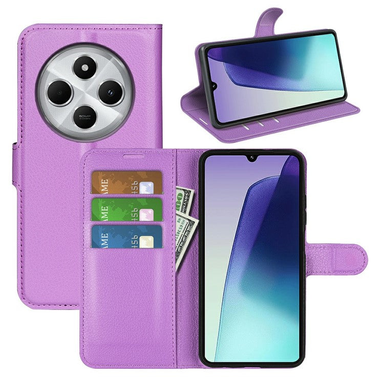 For Xiaomi Poco C75 4G / Redmi 14R 5G / 14C 4G Case Litchi Texture Shockproof Leather Wallet Phone Cover - Purple