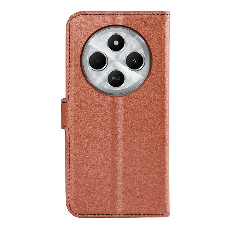 For Xiaomi Poco C75 4G / Redmi 14R 5G / 14C 4G Case Litchi Texture Shockproof Leather Wallet Phone Cover - Brown