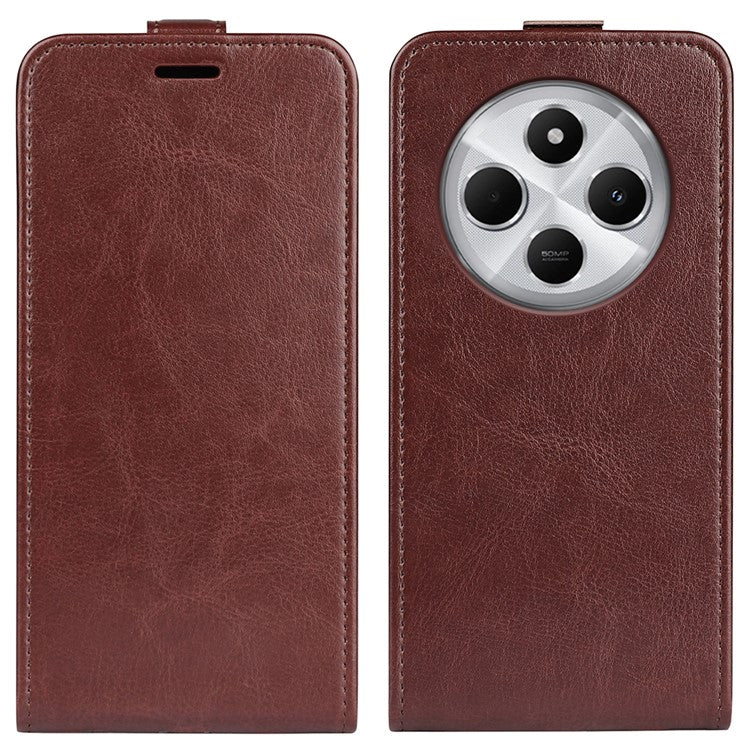 For Xiaomi Poco C75 4G / Redmi 14R 5G / 14C 4G Case with Card Slots Vertical Flip Leather Phone Cover - Brown