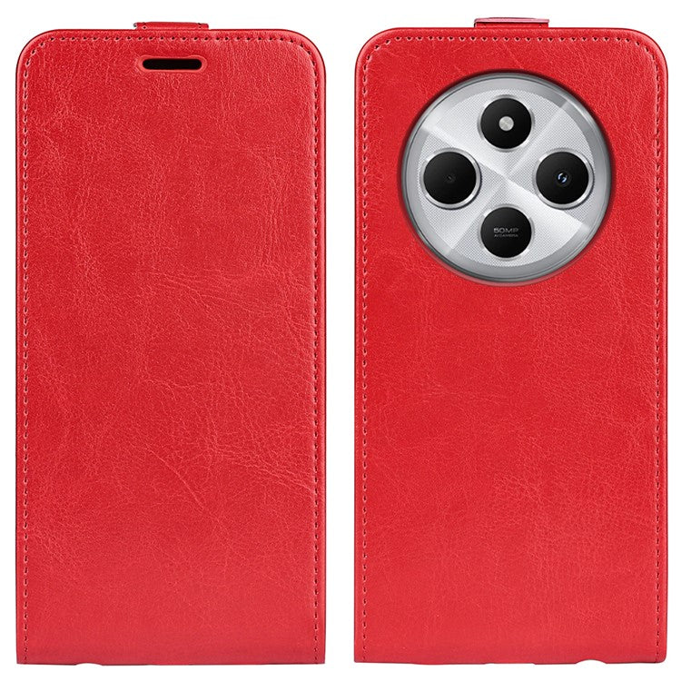 For Xiaomi Poco C75 4G / Redmi 14R 5G / 14C 4G Case with Card Slots Vertical Flip Leather Phone Cover - Red