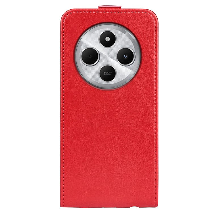 For Xiaomi Poco C75 4G / Redmi 14R 5G / 14C 4G Case with Card Slots Vertical Flip Leather Phone Cover - Red