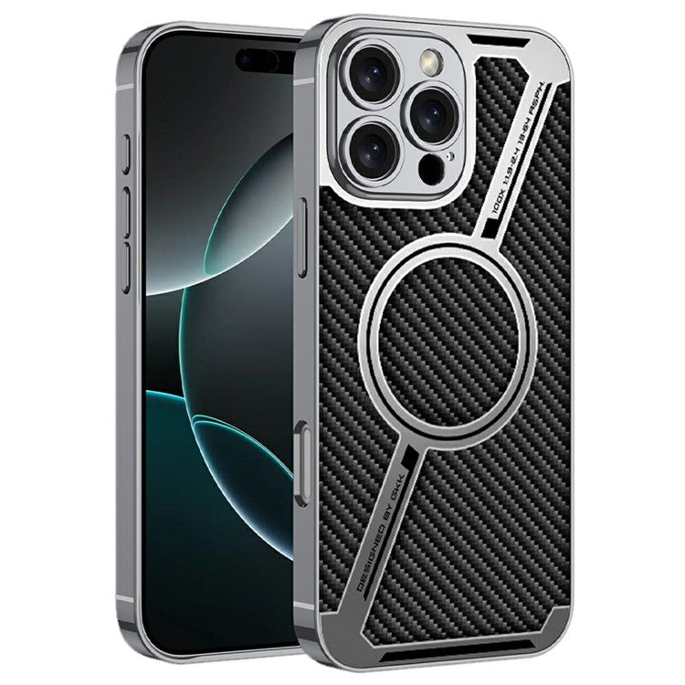 GKK For iPhone 16 Pro Case Compatible with MagSafe Anti-Scratch PC+TPU+PU Phone Cover - Carbon Fiber Texture