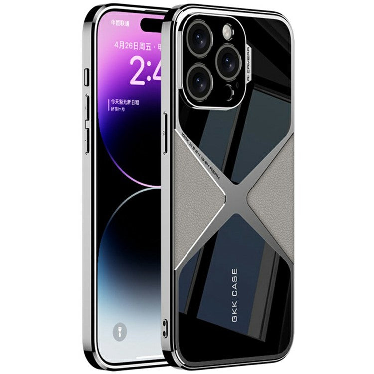 GKK For iPhone 16 Pro Case X-Shape Design Leather+TPU+PC Phone Cover - Titanium Grey
