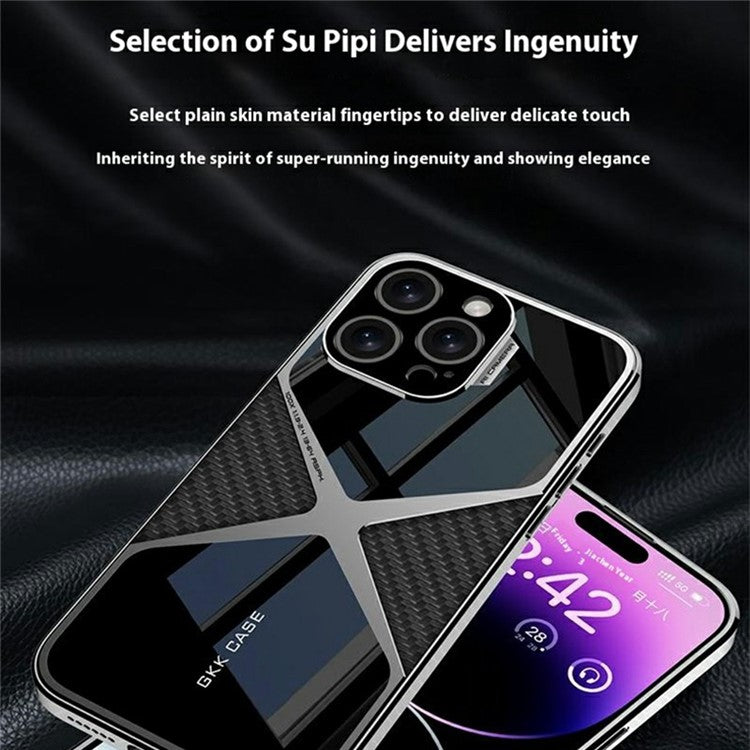 GKK For iPhone 16 Pro Case X-Shape Design Leather+TPU+PC Phone Cover - Titanium Grey