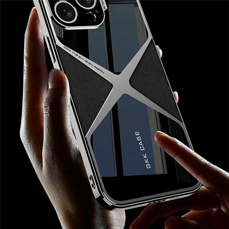 GKK For iPhone 16 Pro Case X-Shape Design Leather+TPU+PC Phone Cover - Titanium Grey