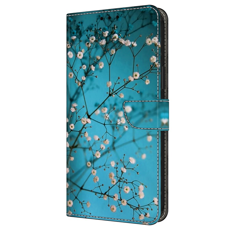 For iPhone 16 Pro Case Pattern Printed Protective Cover TPU+PU Leather Flip Phone Case - Flower Branch