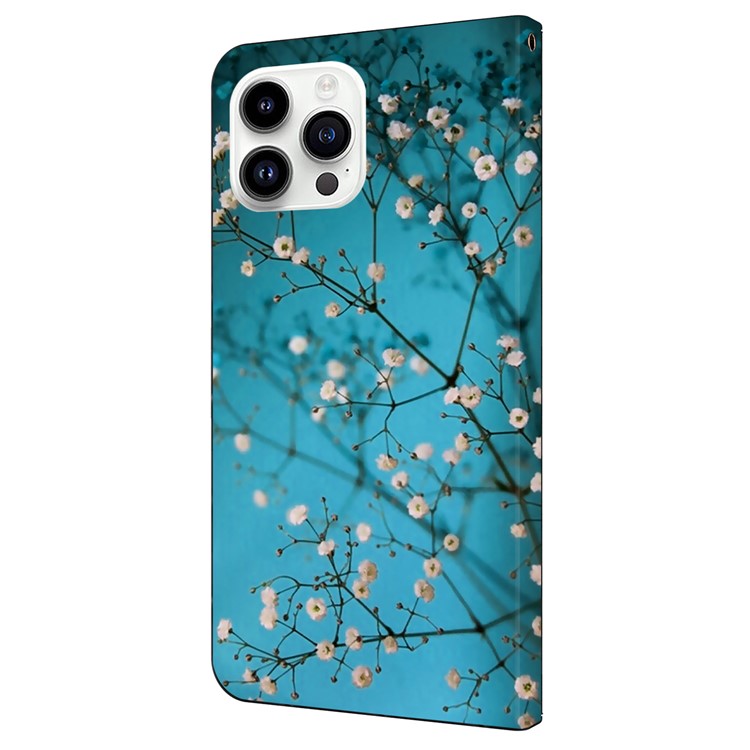 For iPhone 16 Pro Case Pattern Printed Protective Cover TPU+PU Leather Flip Phone Case - Flower Branch