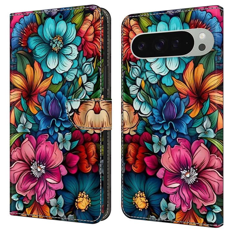 For Google Pixel 9 / Google Pixel 9 Pro Case Pattern Printed Protective Cover TPU+PU Leather Flip Phone Case - Staphyllum