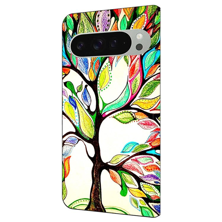 For Google Pixel 9 / Google Pixel 9 Pro Case Pattern Printed Protective Cover TPU+PU Leather Flip Phone Case - Tree