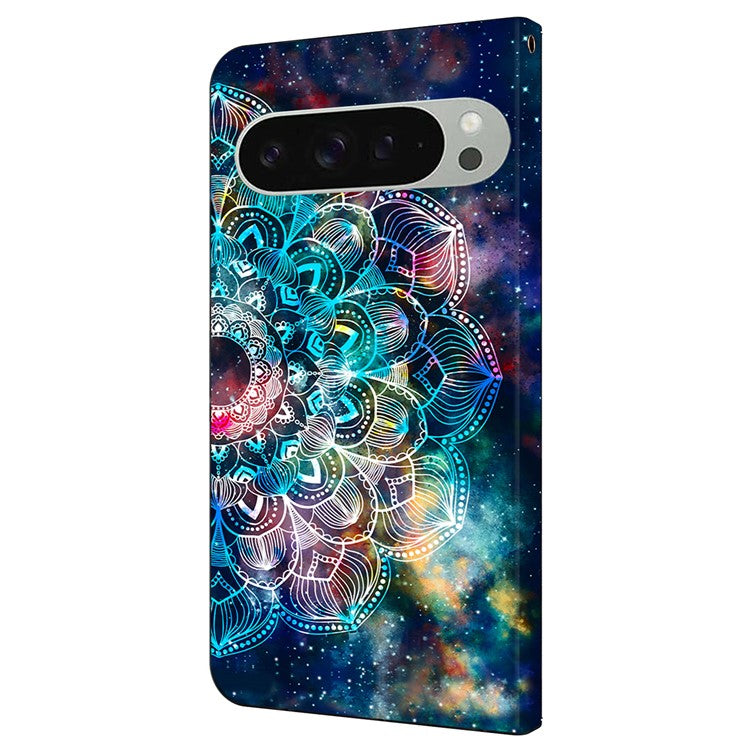 For Google Pixel 9 / Google Pixel 9 Pro Case Pattern Printed Protective Cover TPU+PU Leather Flip Phone Case - Gyro Flower