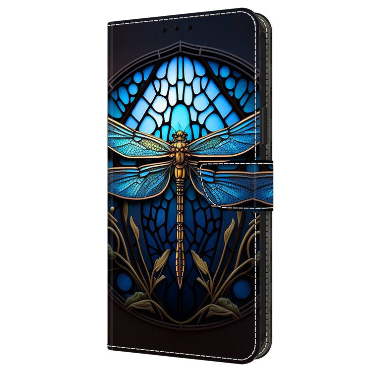 For Google Pixel 9 Pro XL Case Pattern Printed Protective Cover TPU+PU Leather Flip Phone Case - Blue Dragonfly