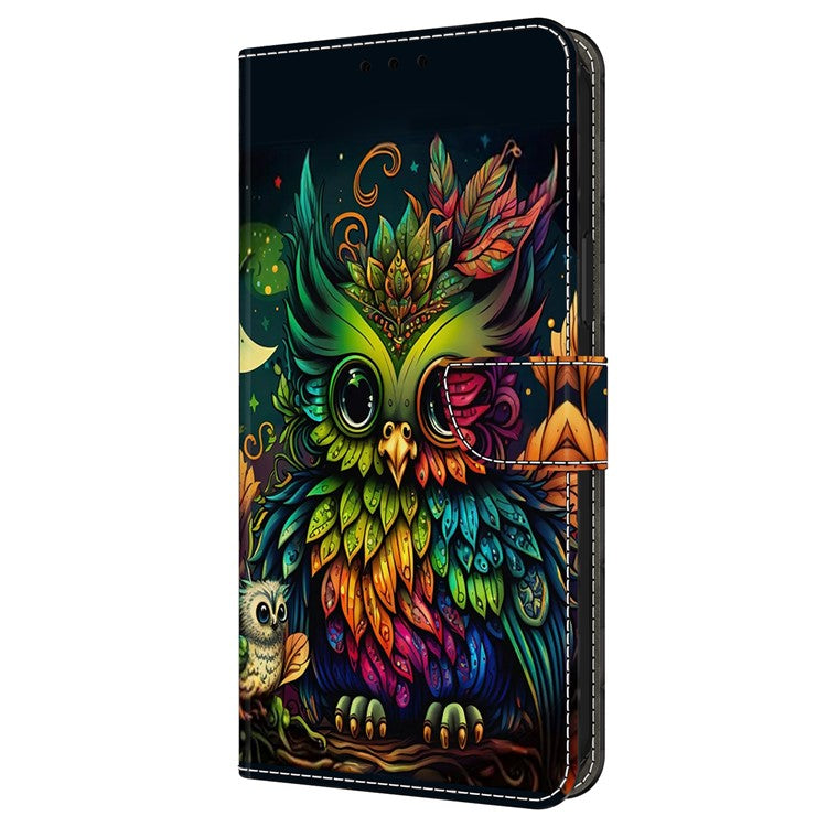 For Google Pixel 9 Pro XL Case Pattern Printed Protective Cover TPU+PU Leather Flip Phone Case - Colorful Owl