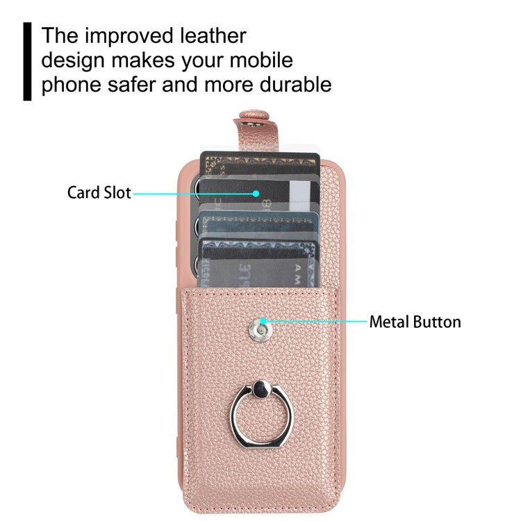 For Samsung Galaxy S24+ Case Drawing Type Card Slots Litchi Texture Leather Back Cover with Ring Kickstand - Blue