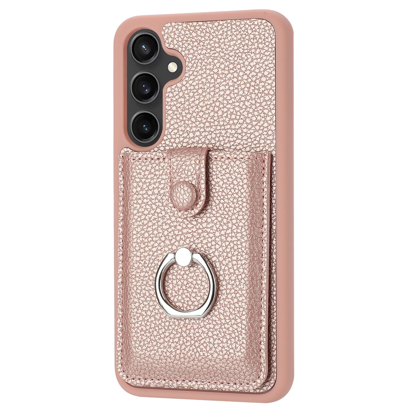 For Samsung Galaxy A16 5G / A16 4G Case Drawing Type Card Slots Litchi Texture Leather Back Cover with Ring Kickstand - Rose Gold