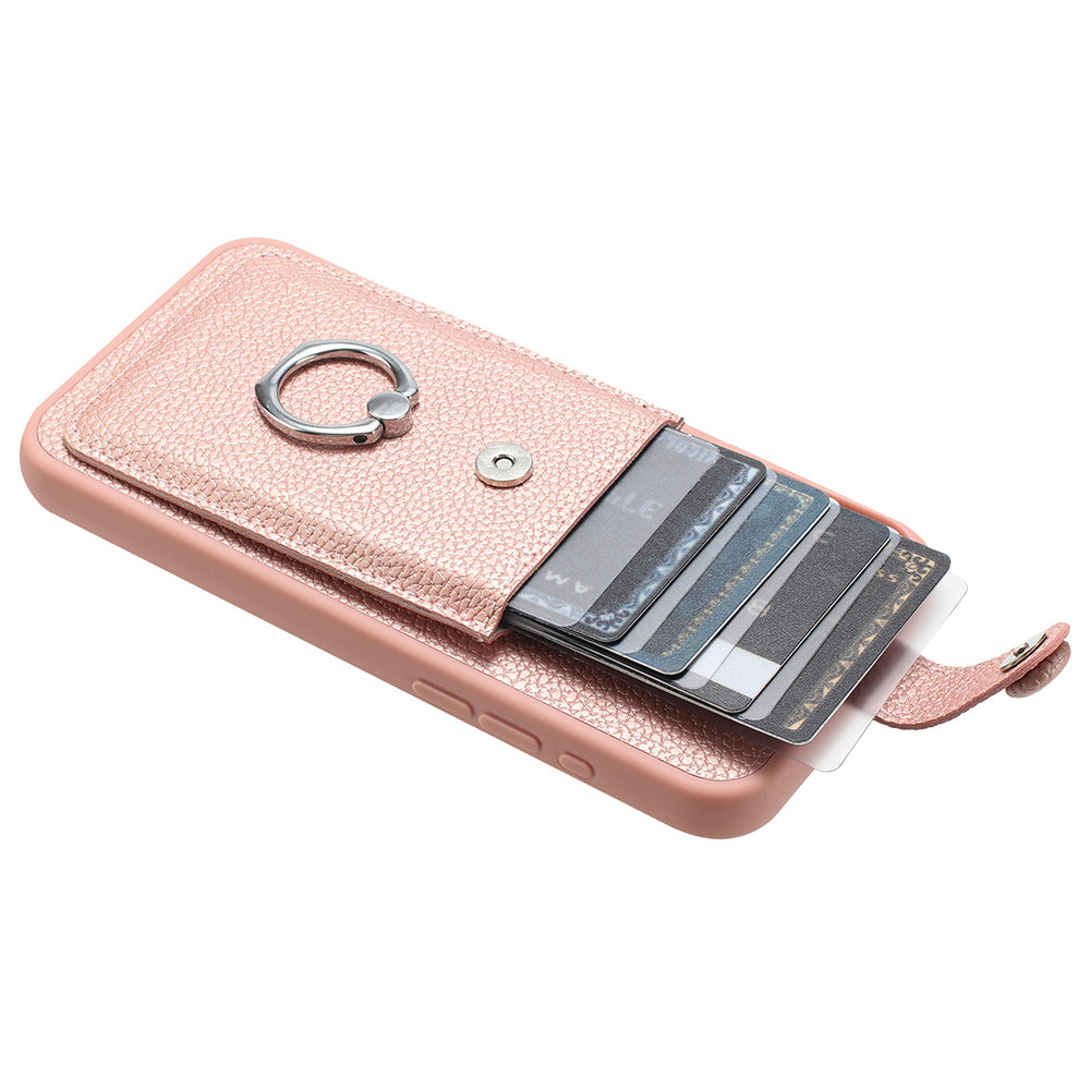 For Samsung Galaxy A16 5G / A16 4G Case Drawing Type Card Slots Litchi Texture Leather Back Cover with Ring Kickstand - Rose Gold